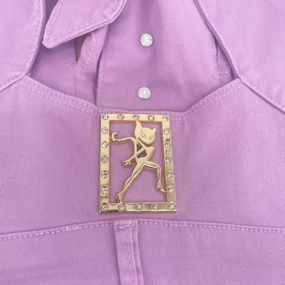 NWT Lavender RHERO Denim Romper With Gold Accents - Picture 10 of 16